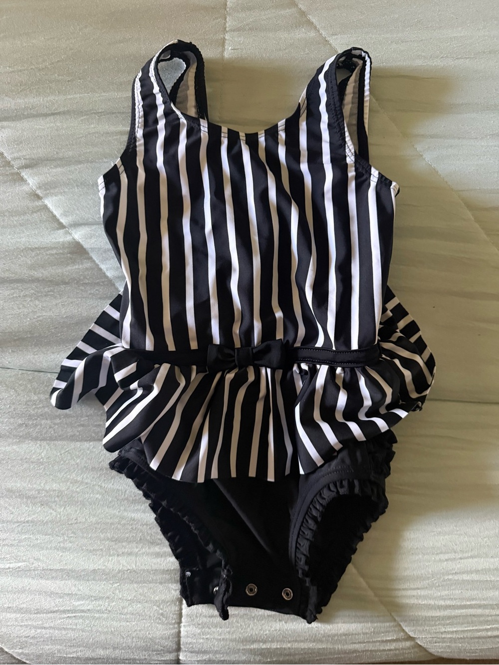 Ruffle Butts Black and White Striped Peplum One-Piece Swimsuit